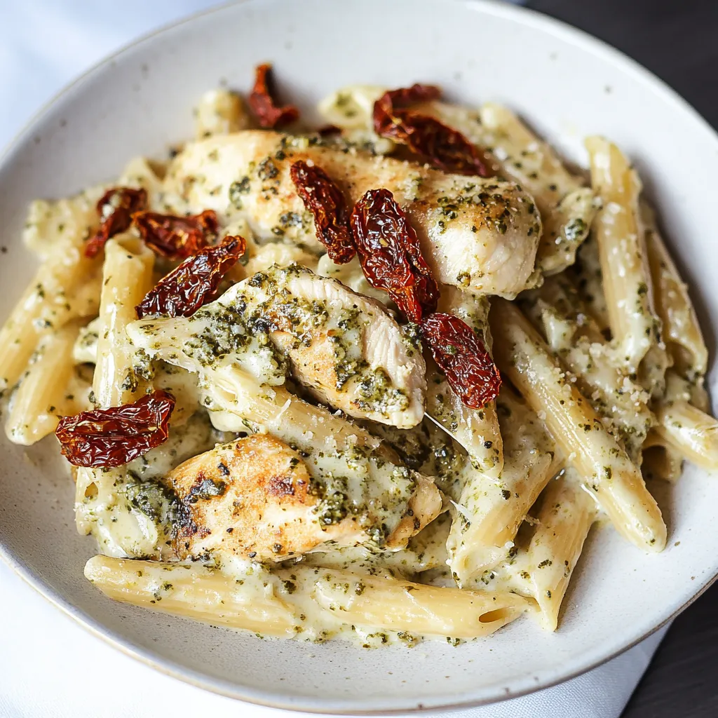 Creamy Pesto Chicken Alfredo with Sun Dried Tomatoes