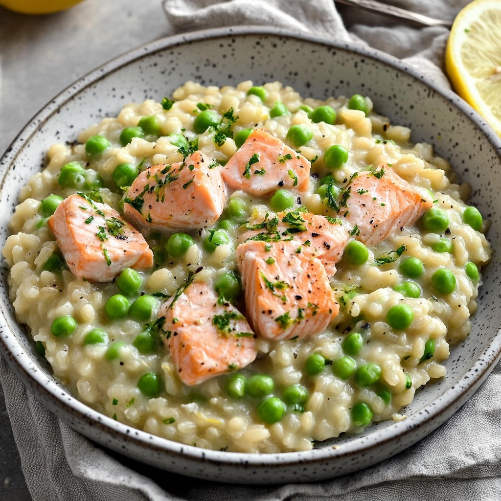 Lemon and Pea Risotto with Salmon