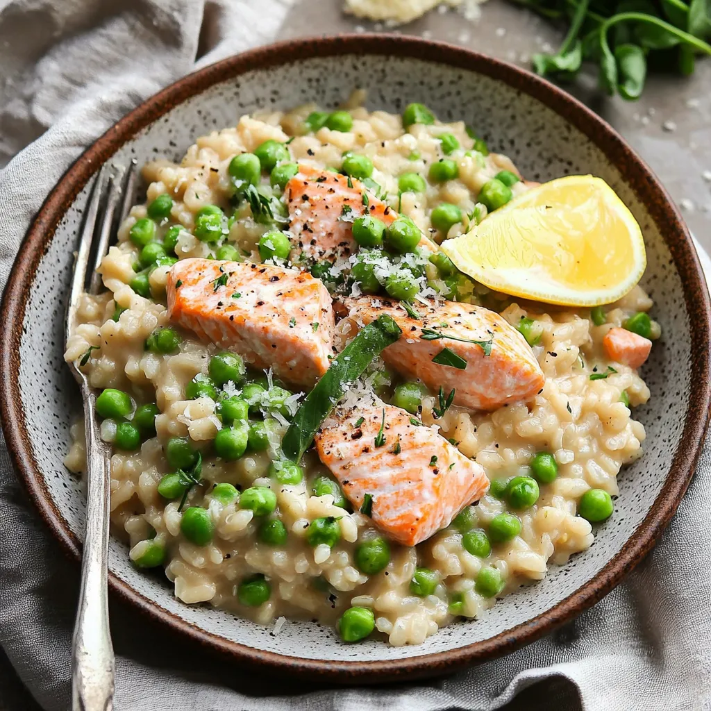 Lemon and Pea Risotto with Salmon