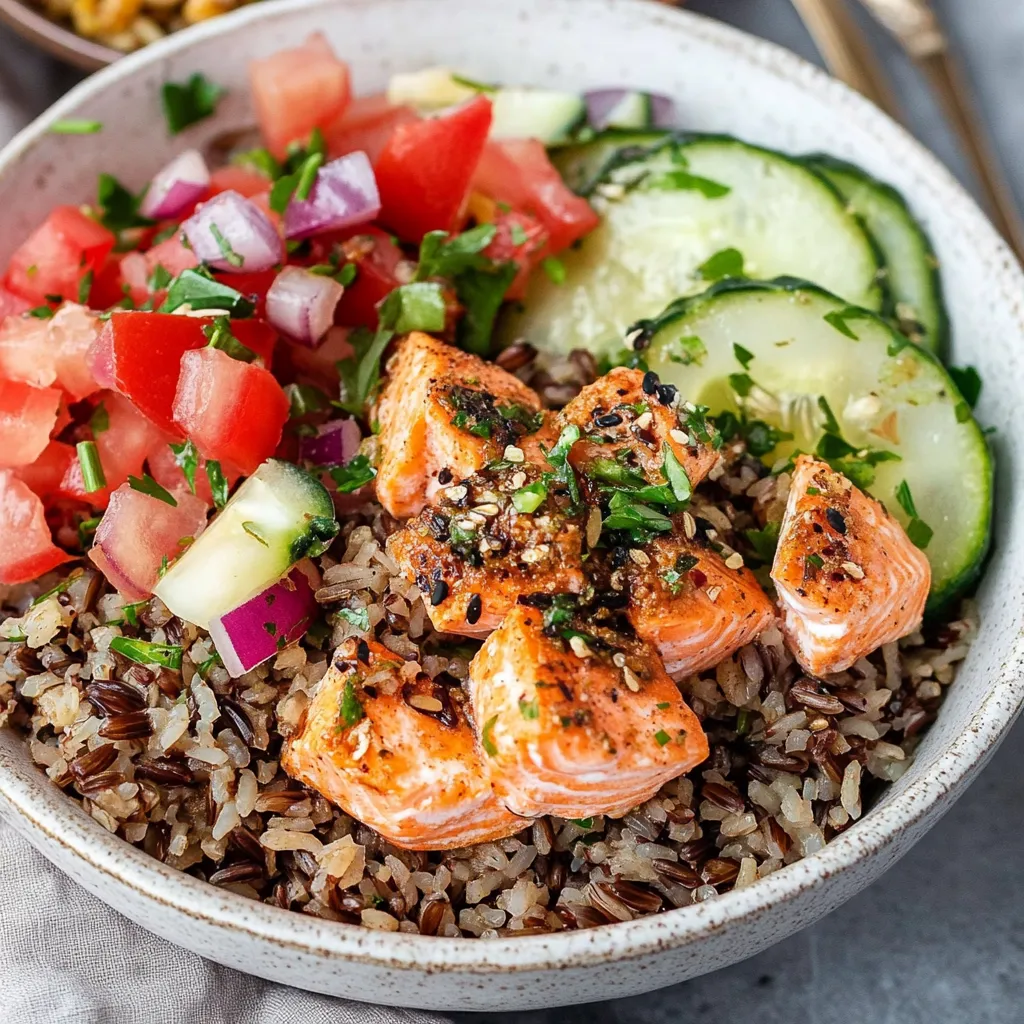 Mediterranean Salmon Wild Rice Bowls