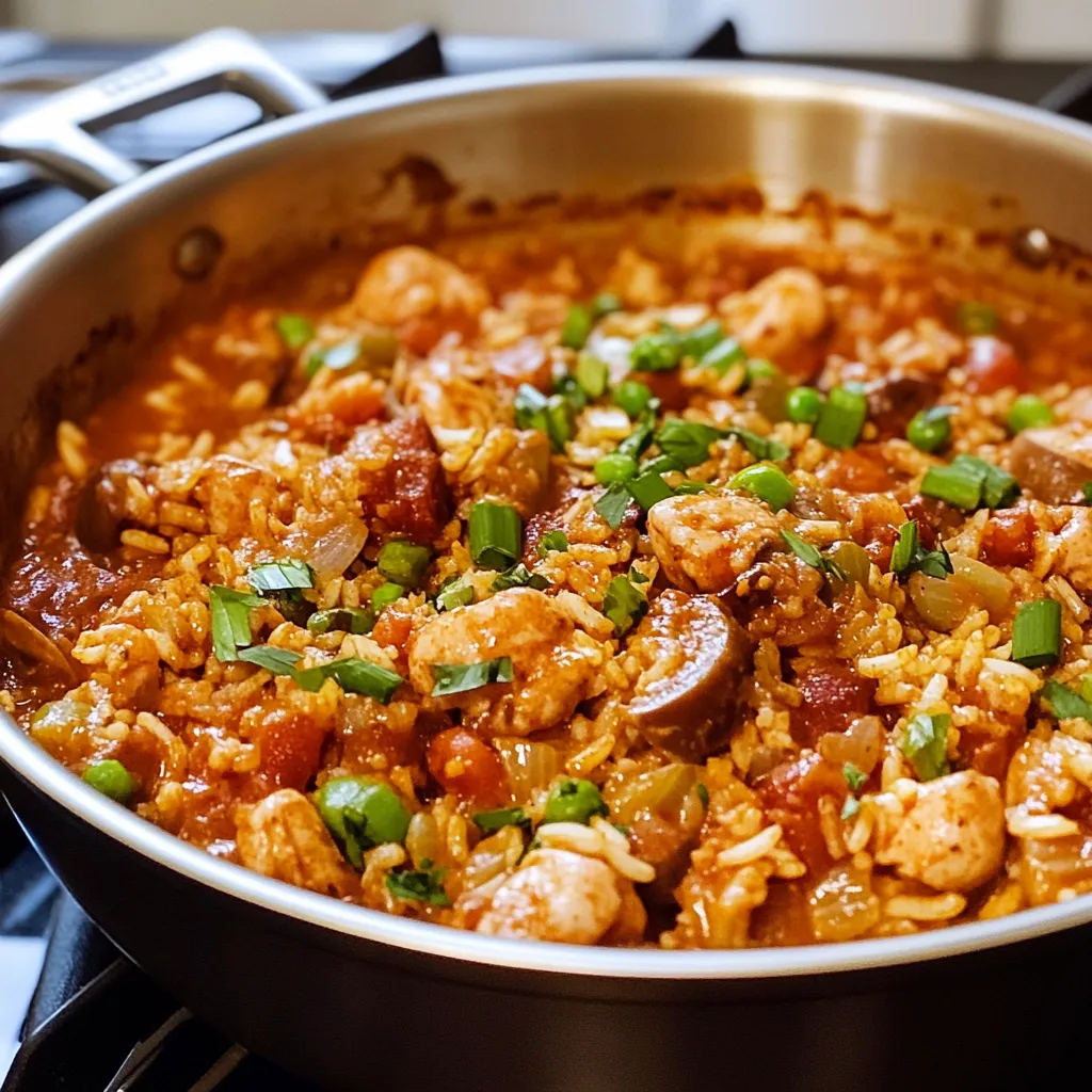 Easy One Pan Jambalaya with Chicken, Sausage & Shrimp