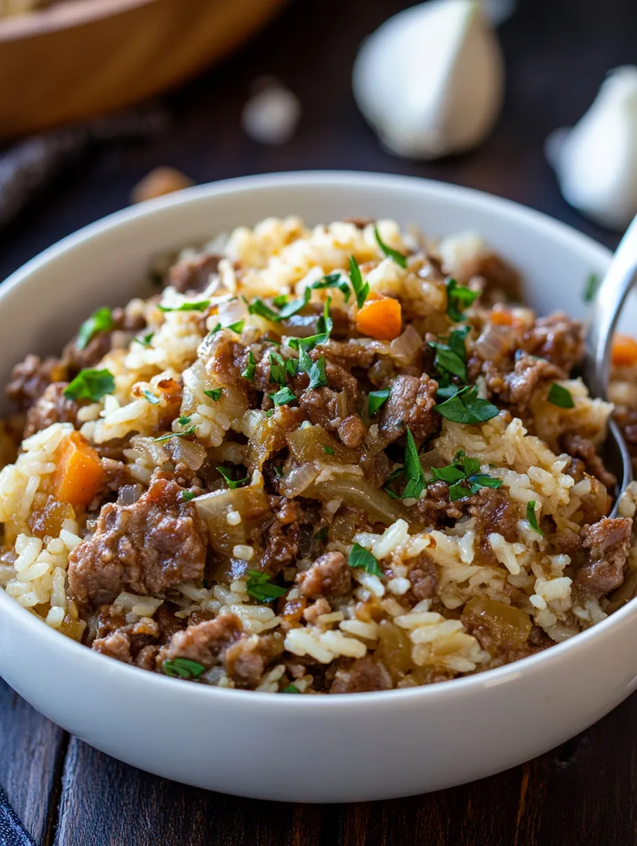French Onion Beef and Rice Skillet Recipe