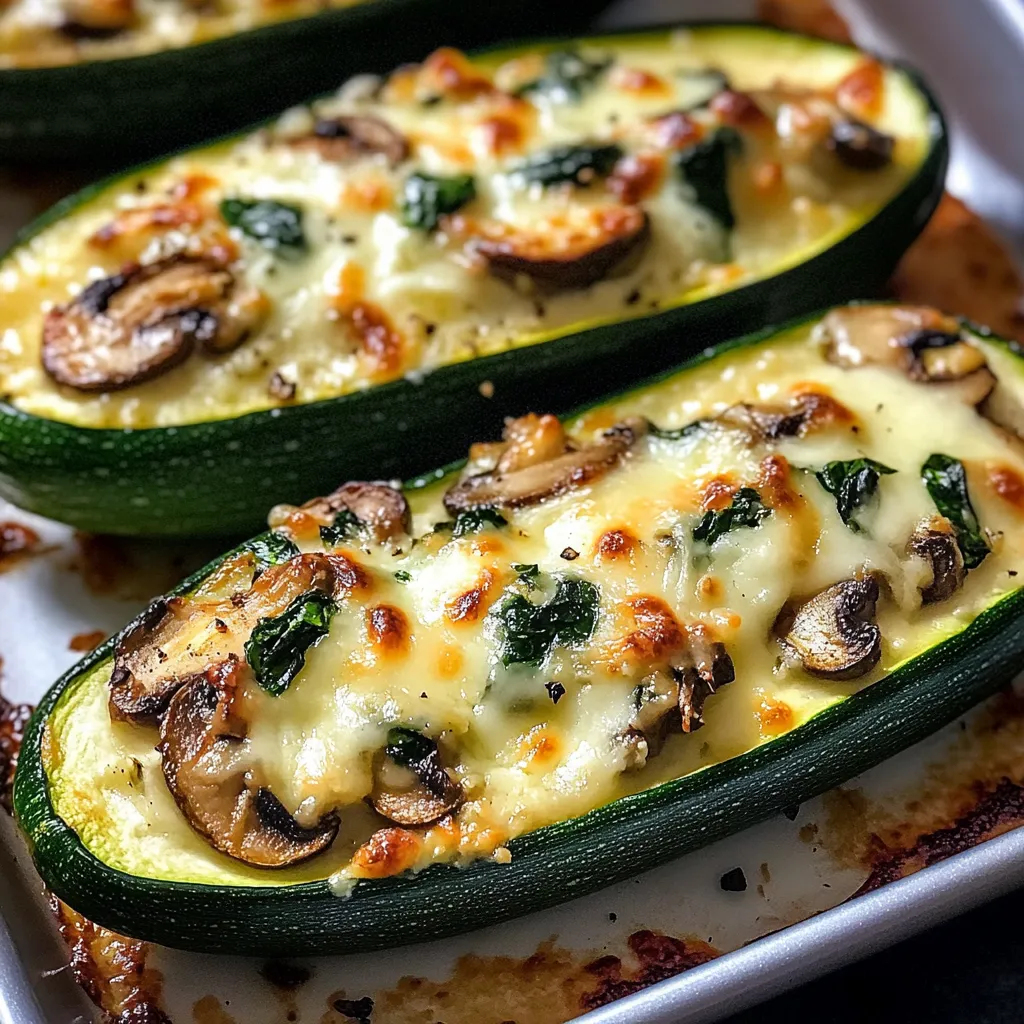 Two slices of zucchini with mushrooms and cheese.