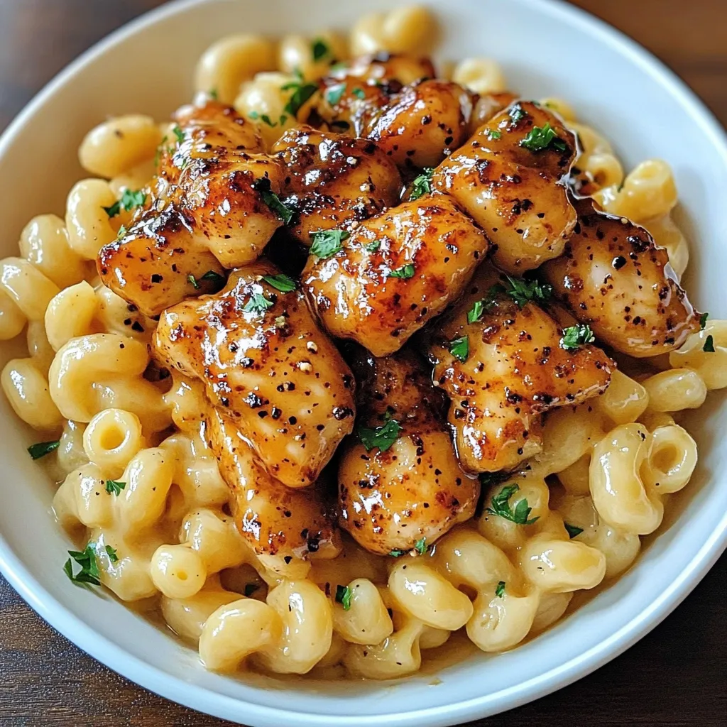 A bowl of macaroni and chicken.