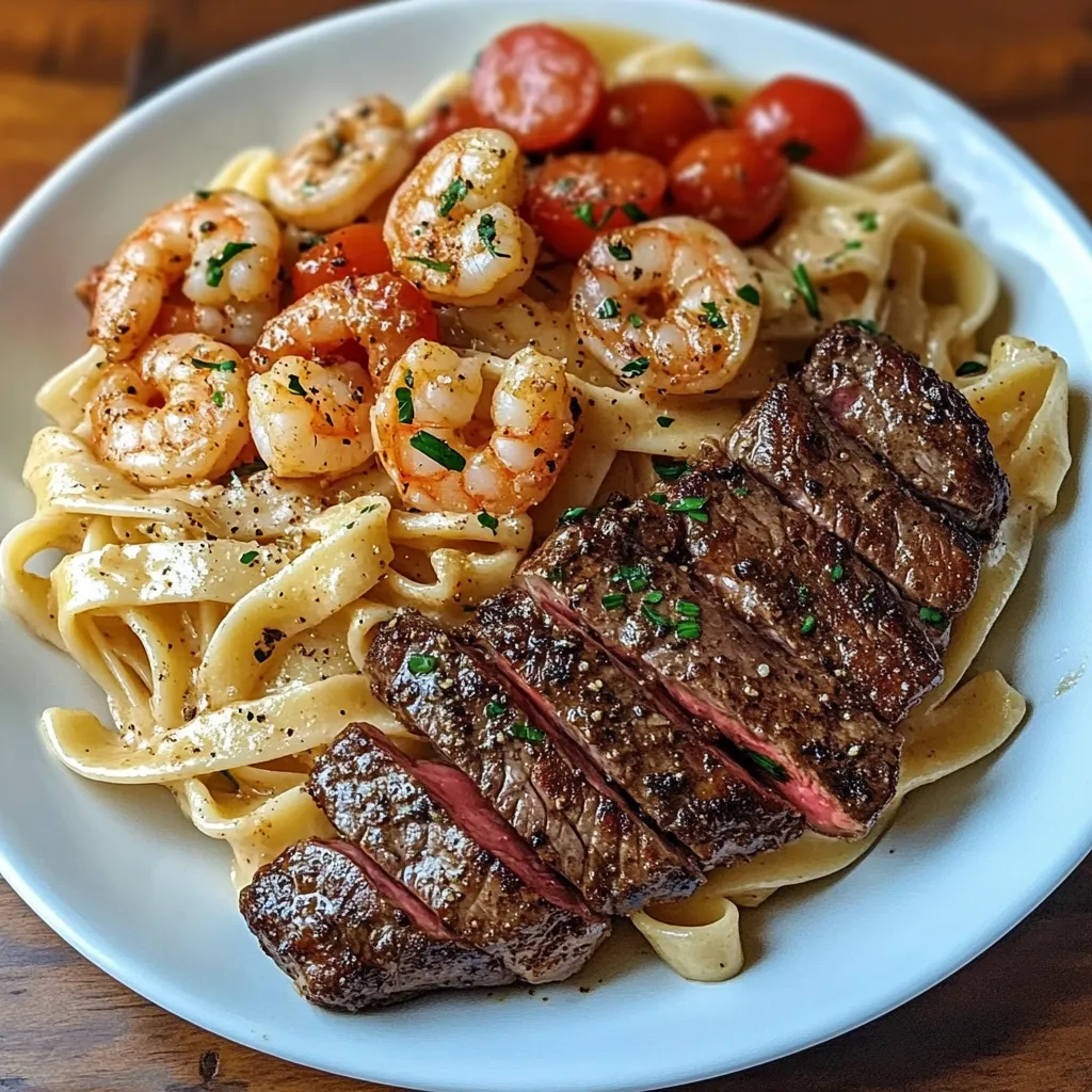 A plate of food with shrimp, tomatoes, and pasta.