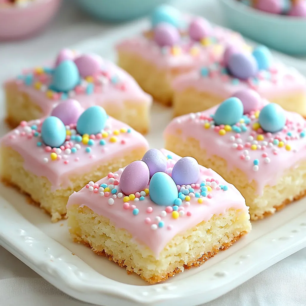 A plate of cake with colorful frosting and eggs on top.