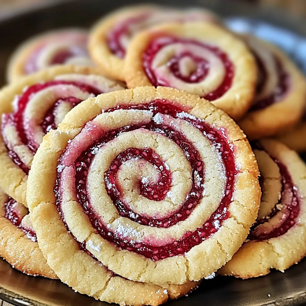 A plate of cookies with a swirl pattern.