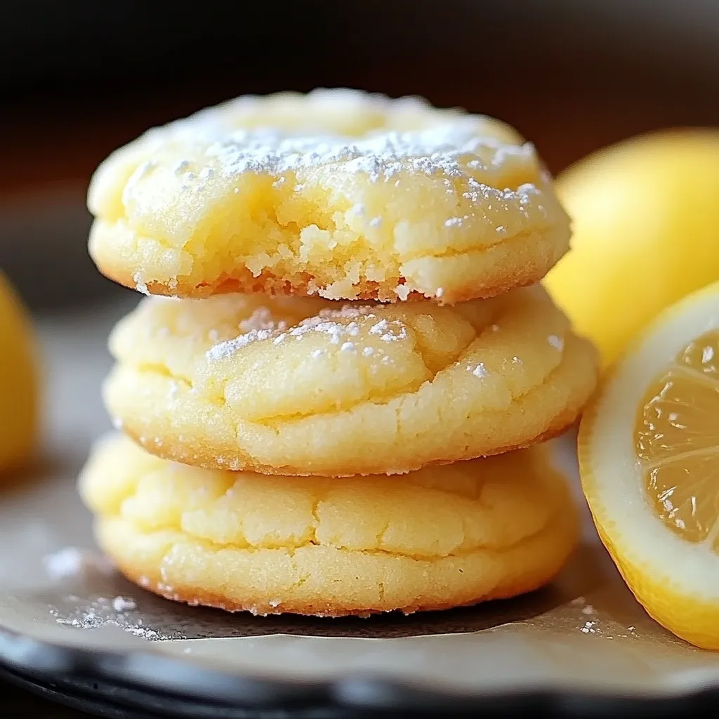 A stack of lemon cookies with powdered sugar on top.