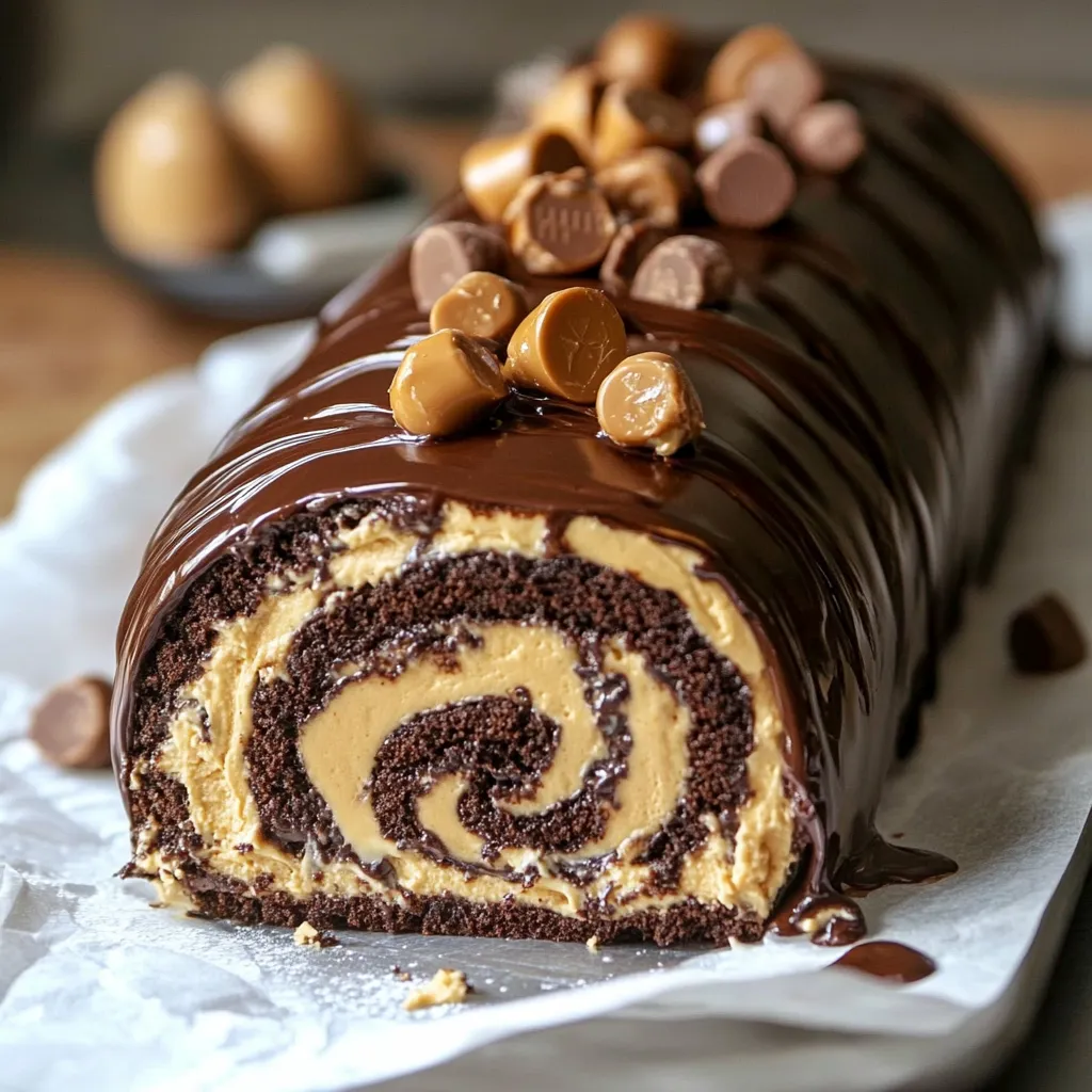 A chocolate cake with peanut butter and chocolate chips.