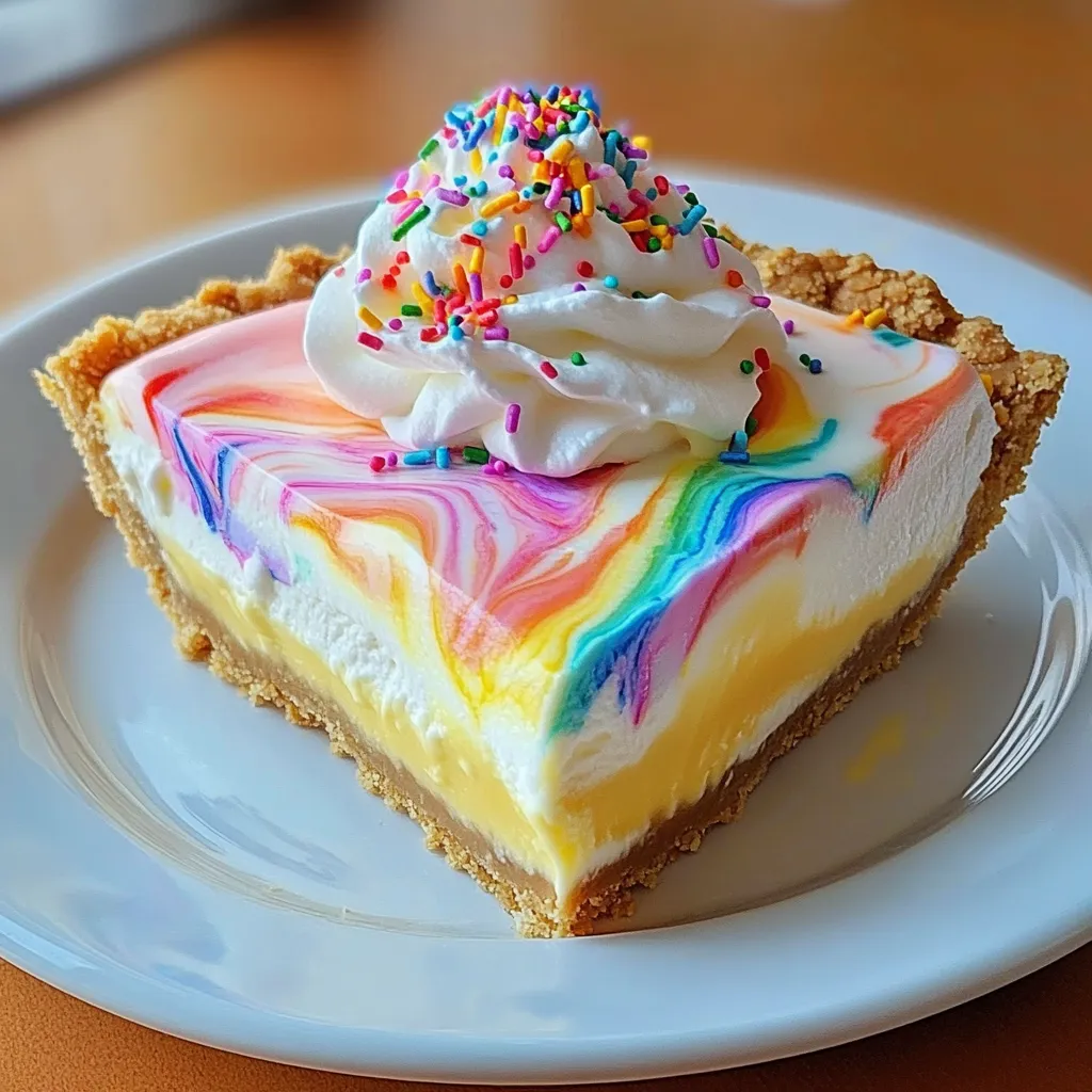 A slice of pie with a dollop of whipped cream on top.