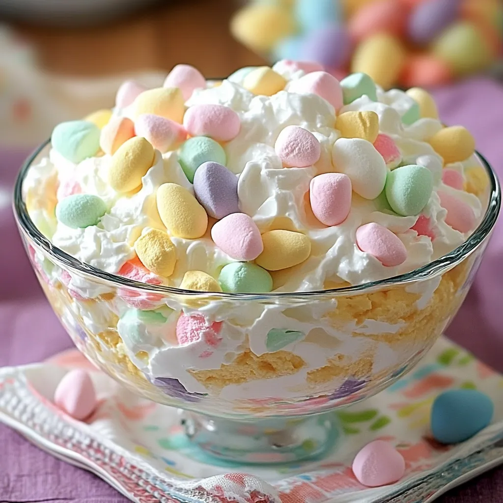 A bowl of candy with marshmallows and candy eggs.