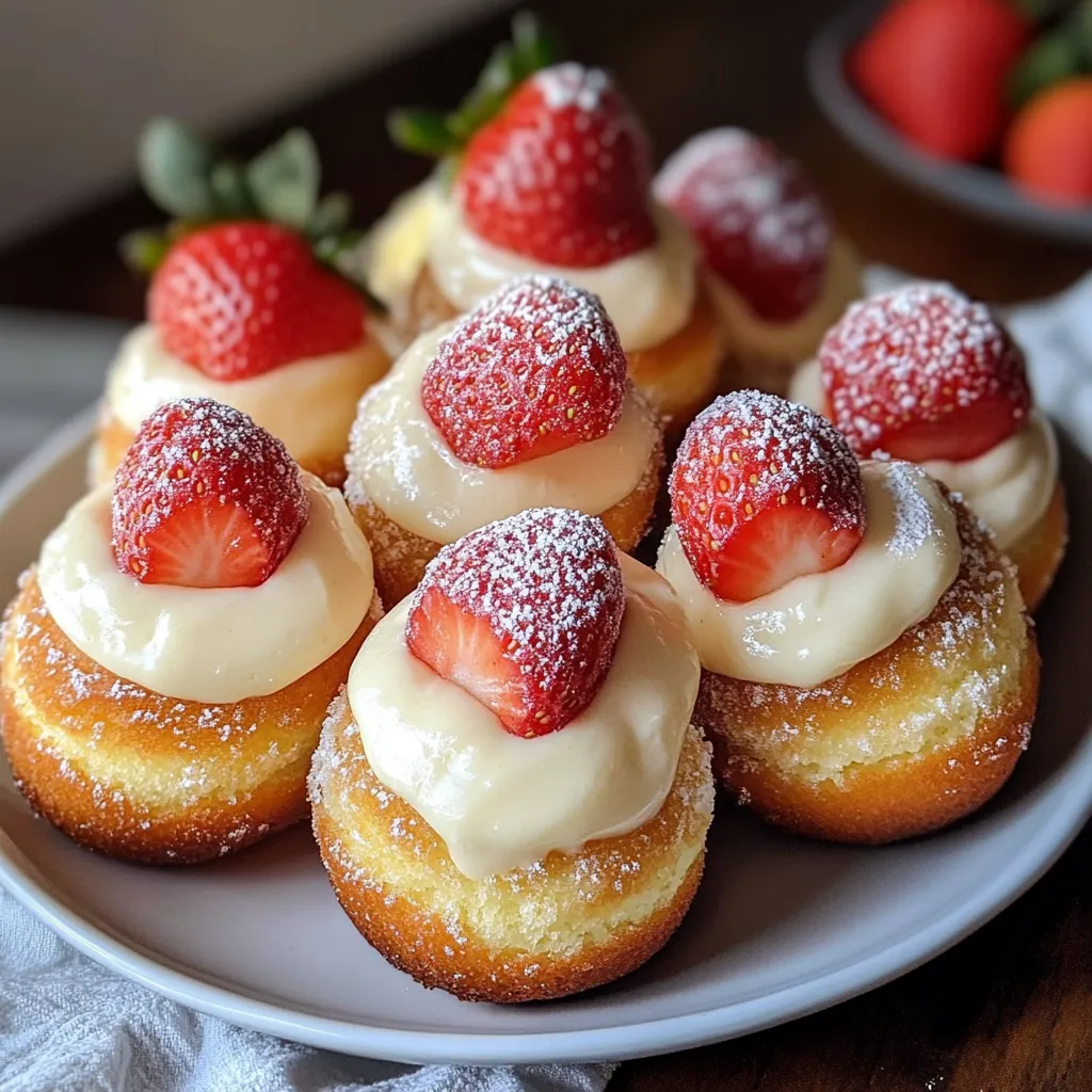 A plate of strawberry cream filled pastries.
