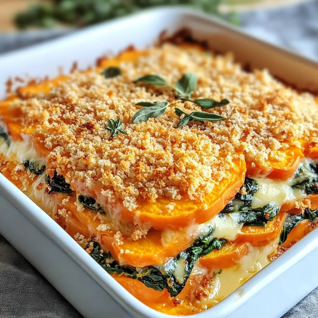 SPINACH GRATIN WITH GRUYERE AND CRISPY BREADCRUMBS.