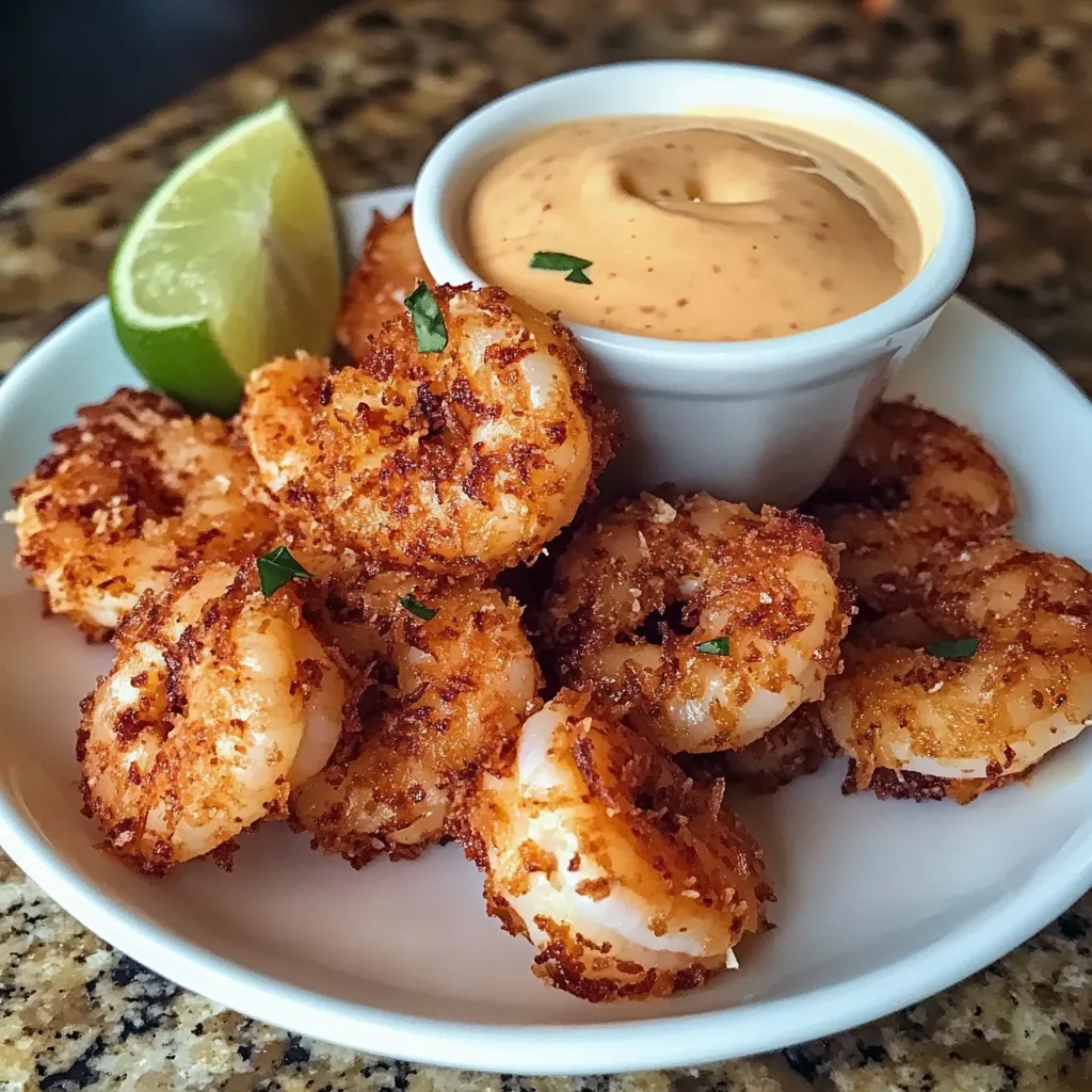 A plate of shrimp with a dipping sauce.