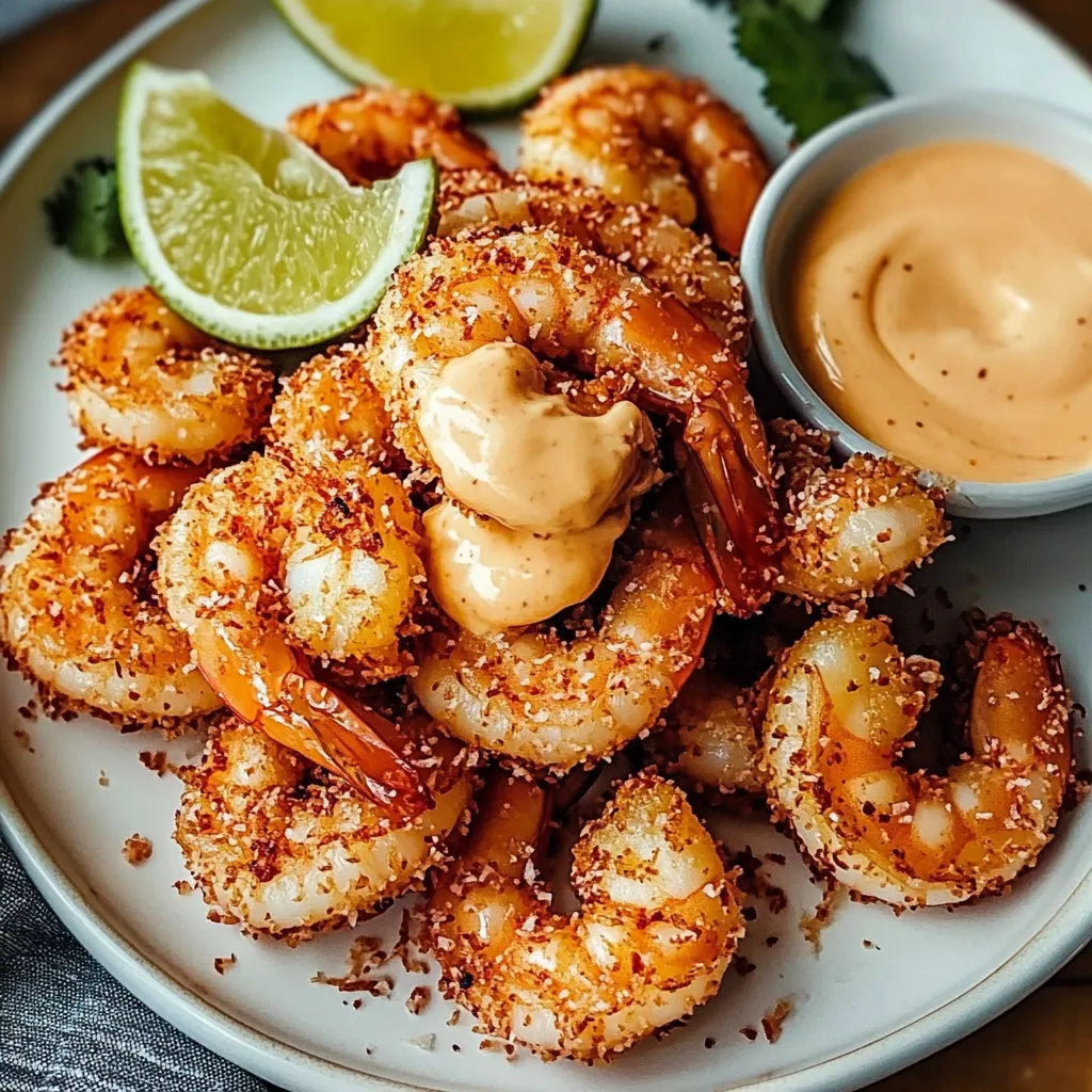 A plate of shrimp with a dipping sauce.