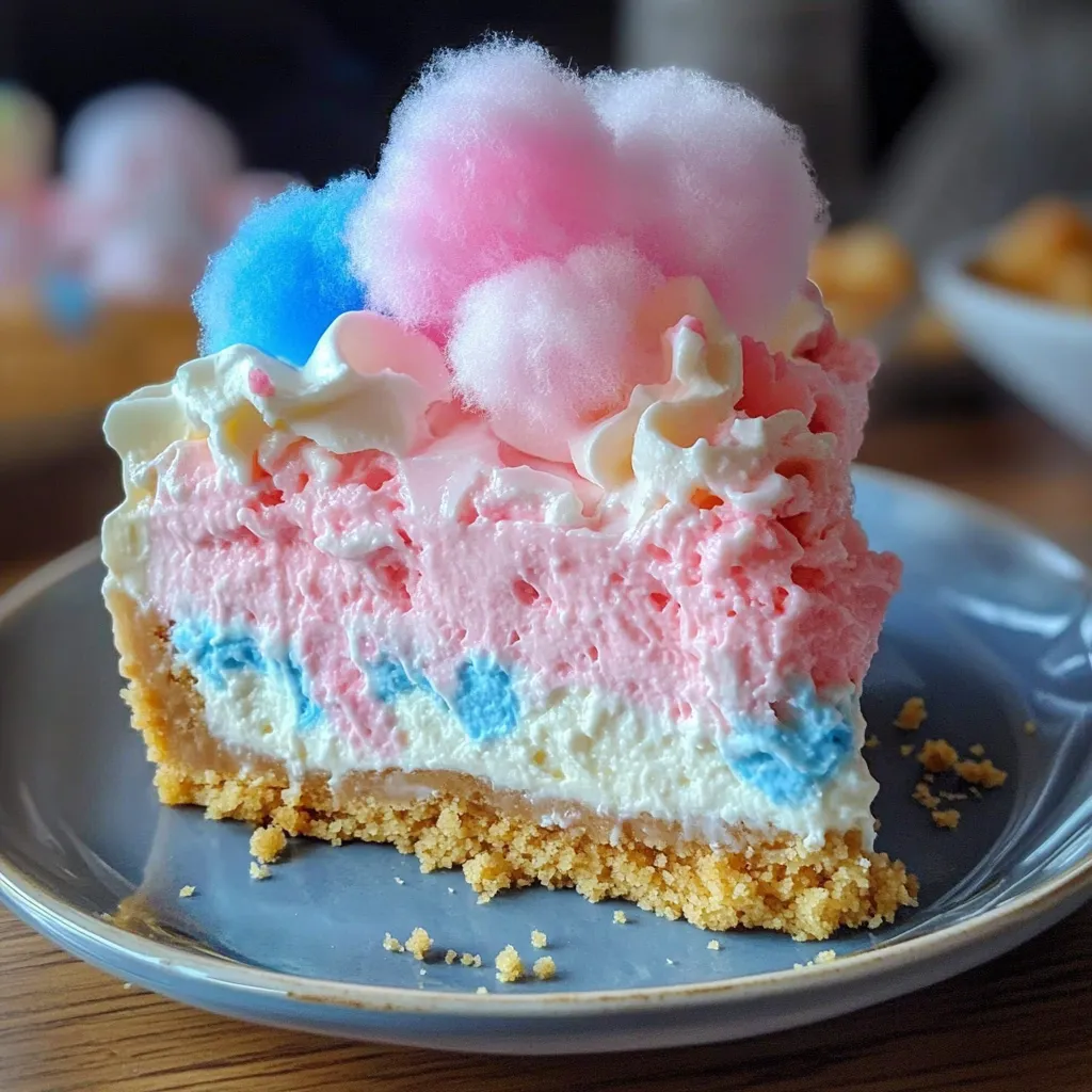 A slice of cake with pink, blue and white frosting.