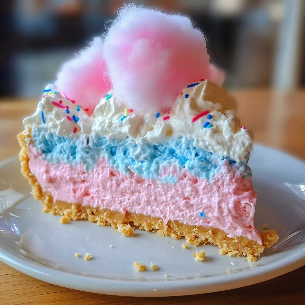 A slice of pie with pink, blue, and white frosting.