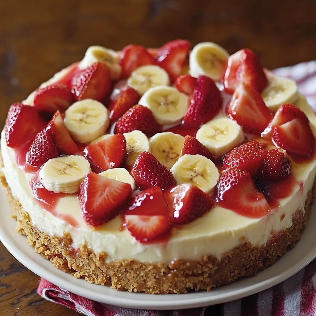 A slice of cake with strawberries and bananas.