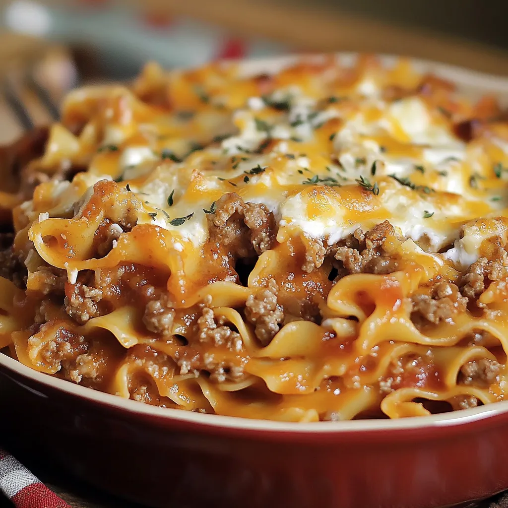 A bowl of pasta with meat and cheese.