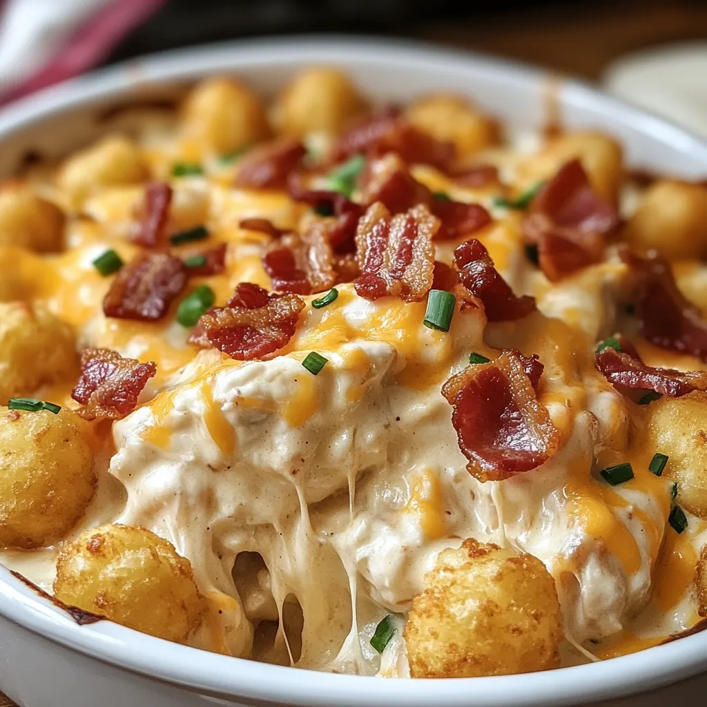 A bowl of food with bacon and cheese.