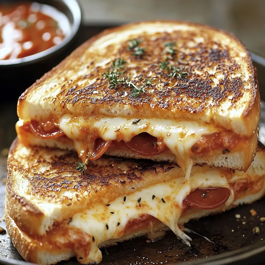 A grilled cheese sandwich with tomato and basil.