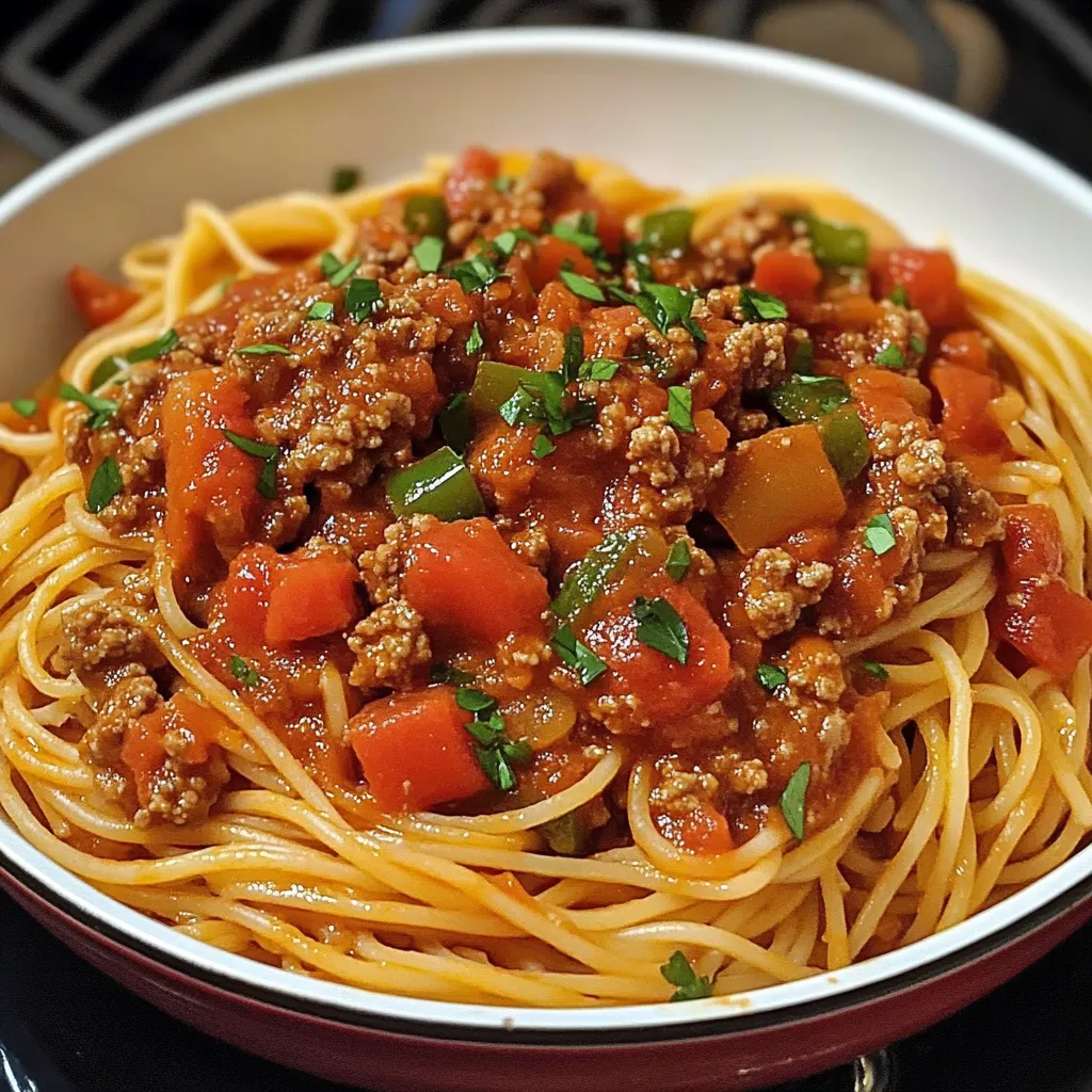 A bowl of spaghetti with meat sauce.