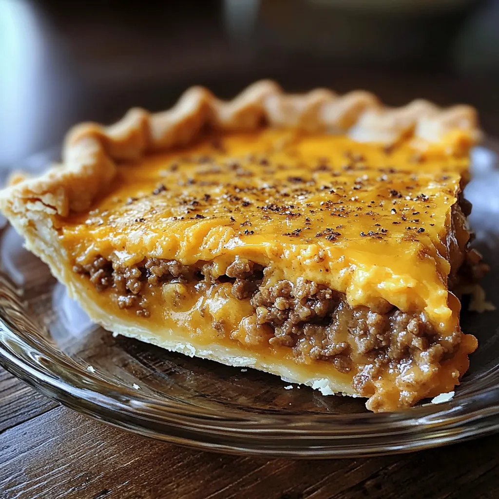 A slice of cheese and beef pie.