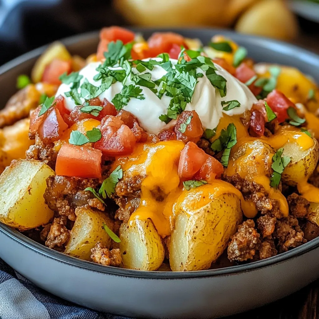 A bowl of food with a dollop of sour cream on top.