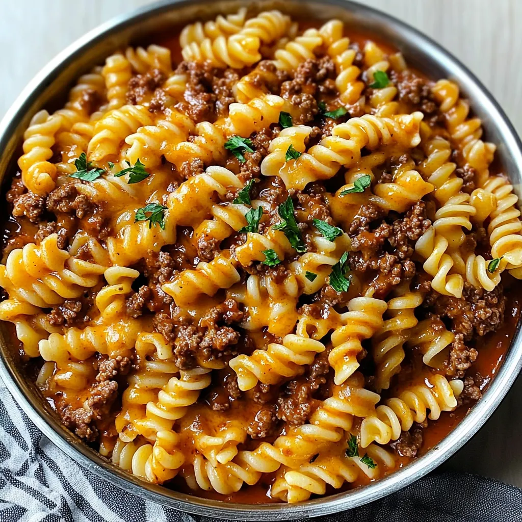 A bowl of pasta with meat sauce.