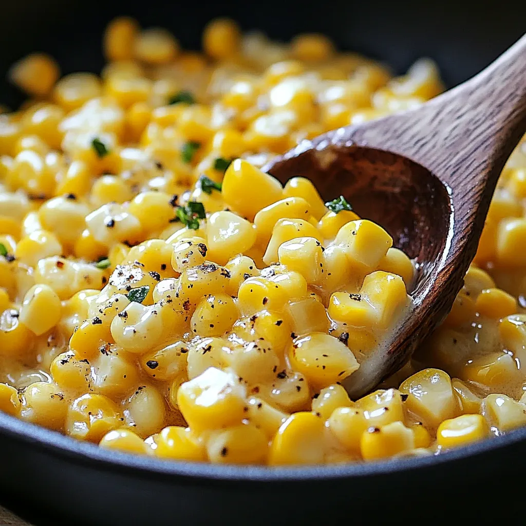 A wooden spoon is in a bowl of corn.