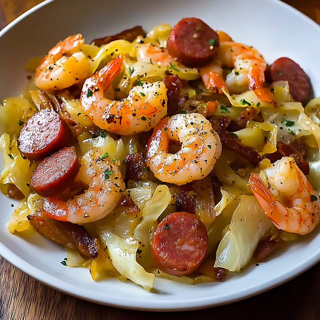 A plate of shrimp and sausage.