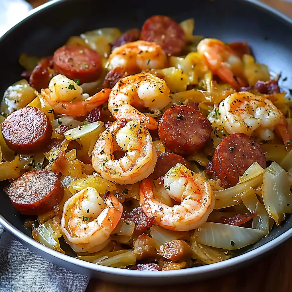 A bowl of shrimp and sausage.