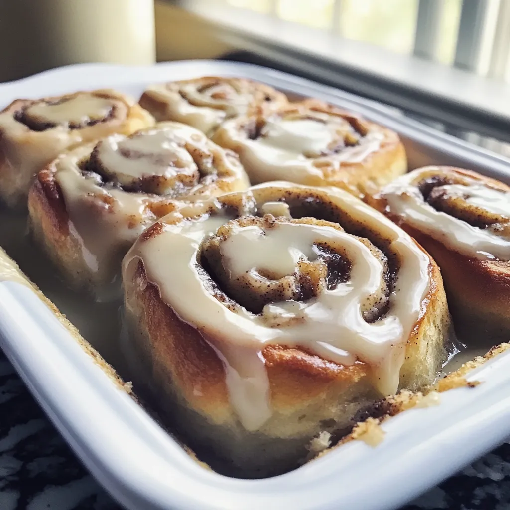A white plate with a bowl of cinnamon rolls.