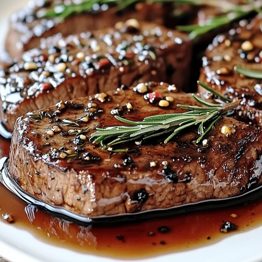Steak with pepper and herbs.