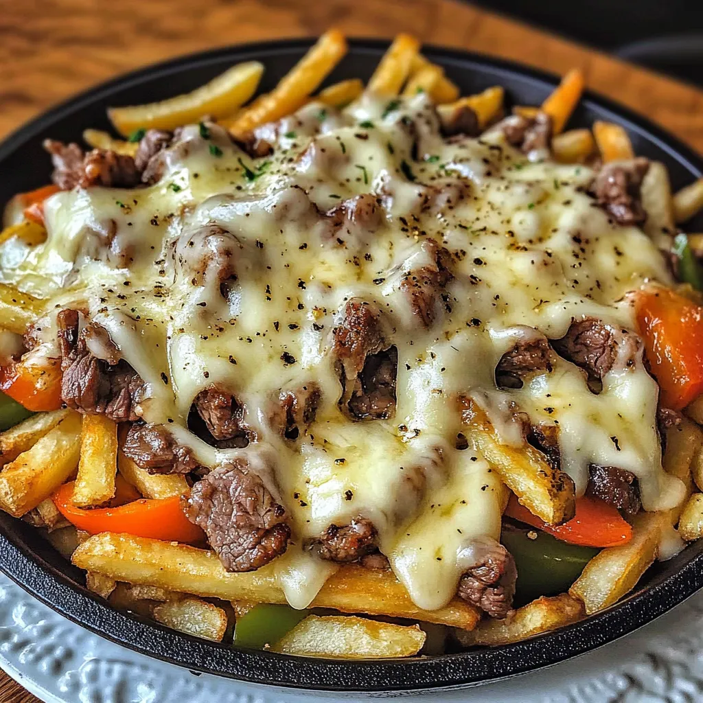 A plate of food with cheese and meat on top.