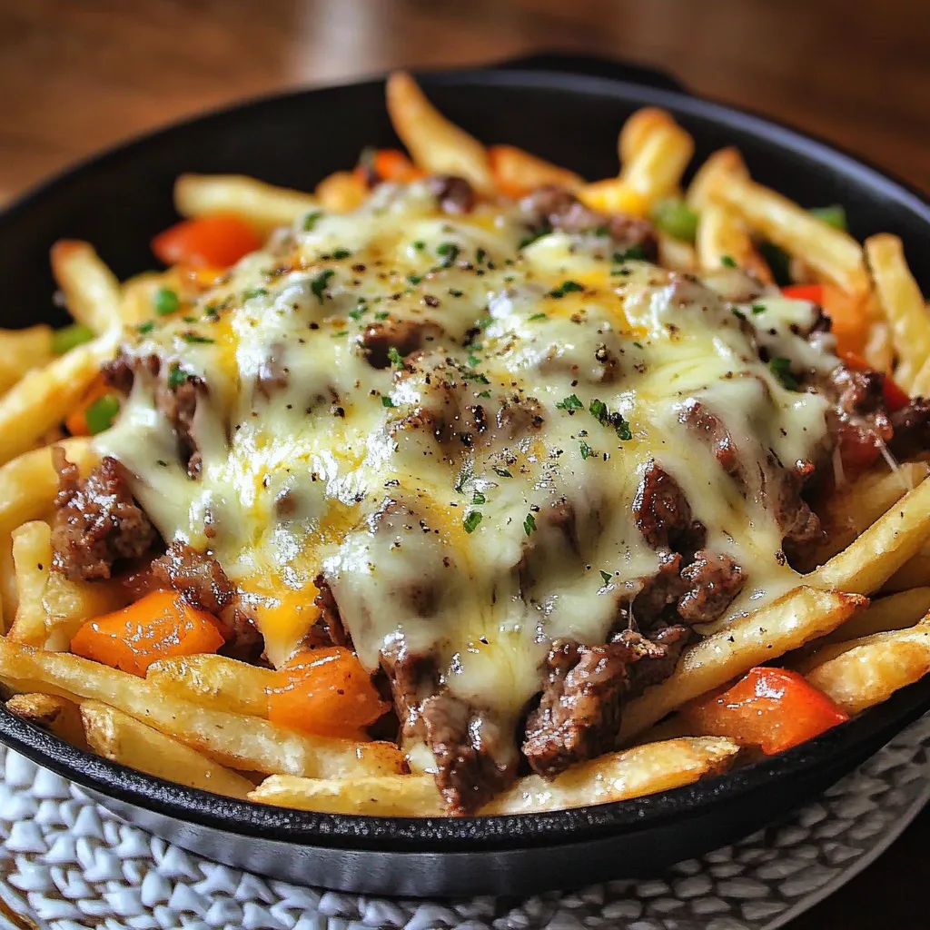 A plate of food with cheese and meat on top.