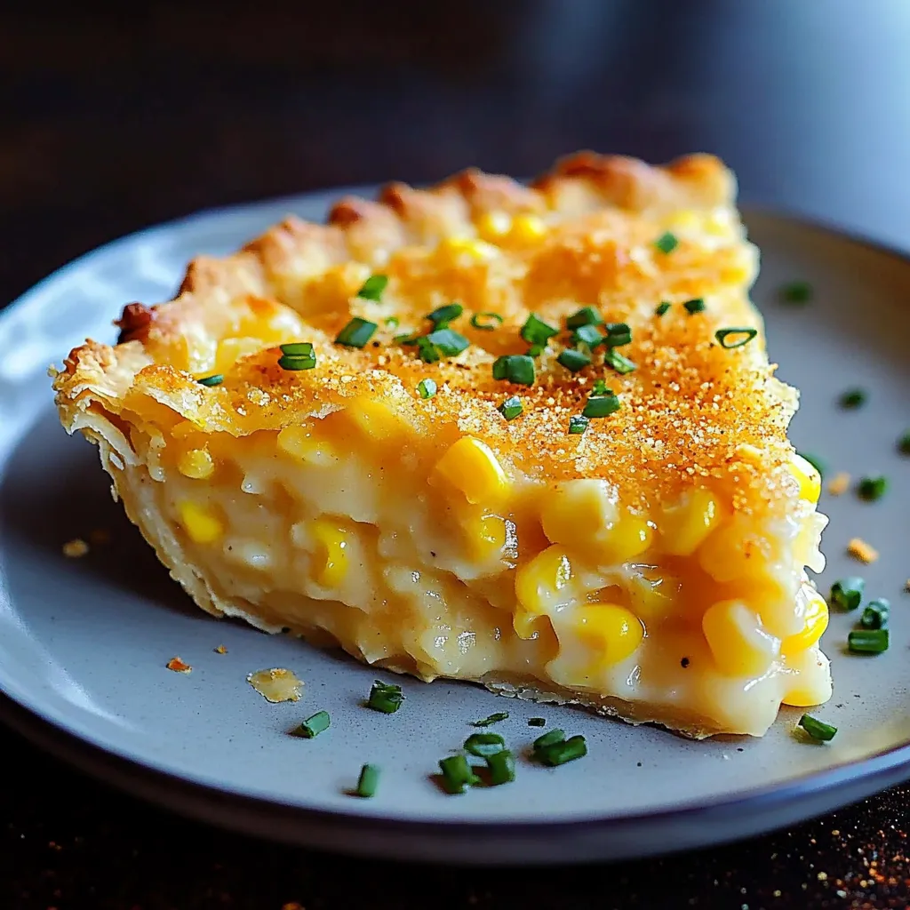 A slice of corn pie on a plate.