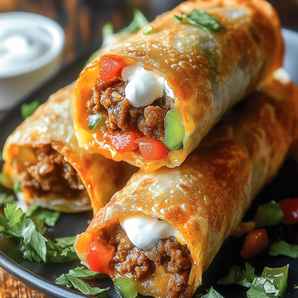 A plate of food with a burrito and a bowl of sour cream.