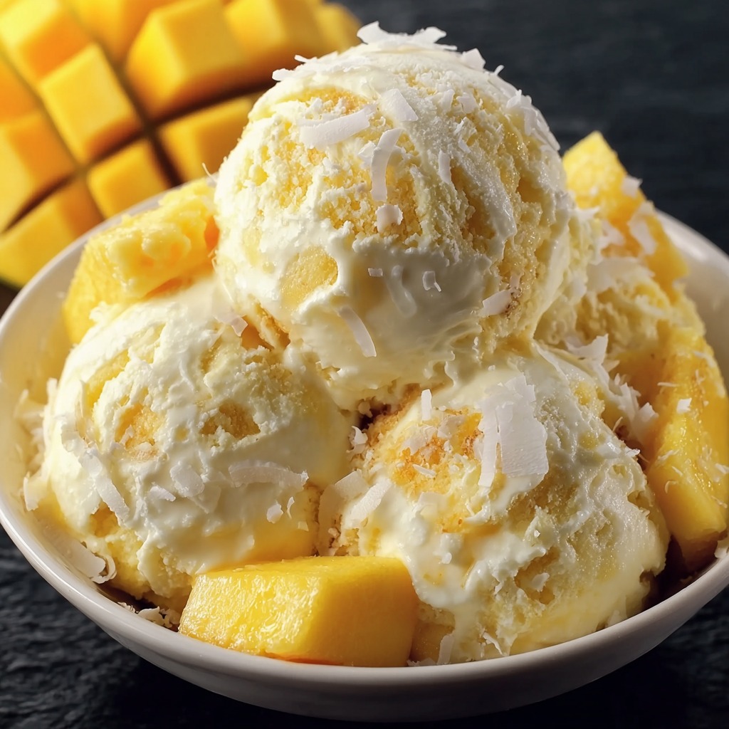 A bowl of fruit with a scoop of ice cream.