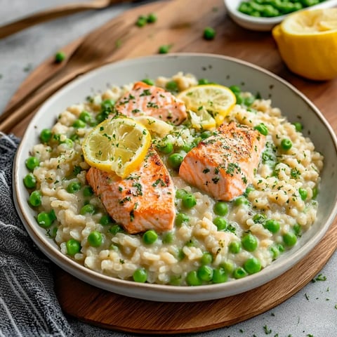 Lemon and Pea Risotto with Salmon